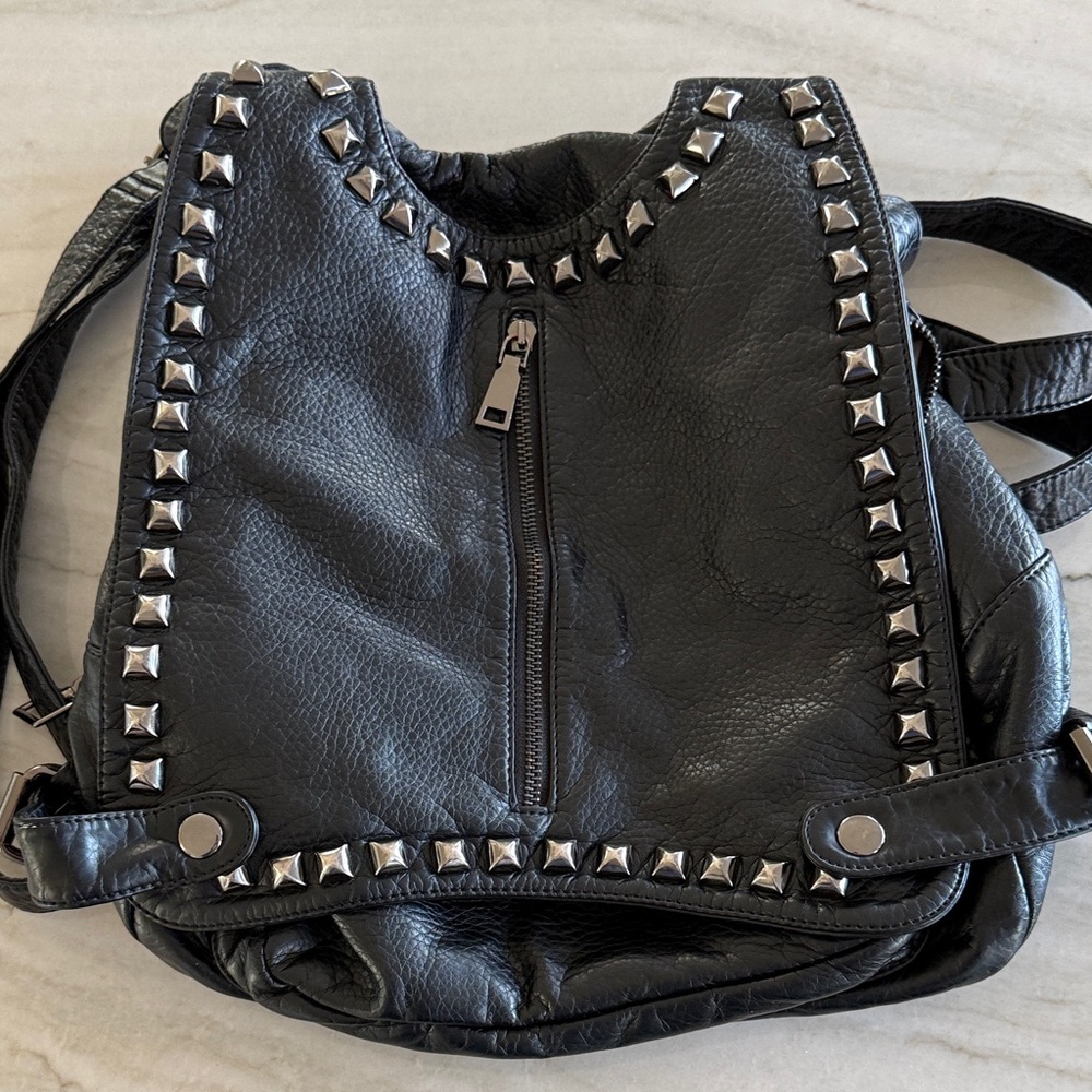 Women Backpack Purse Leather Vegan Ladies PU Washed Leather Shoulder Bag Black